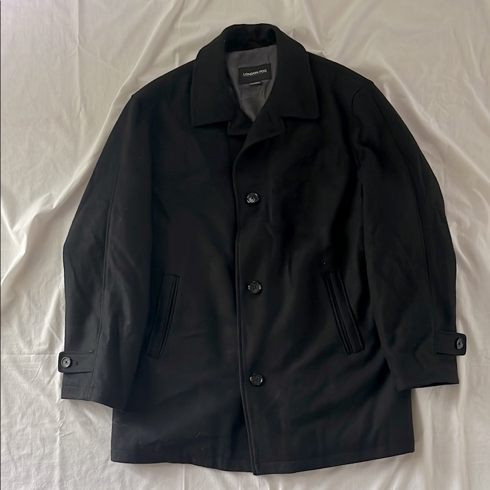 London Fog Men's Black Jacket, men’s wool peacoat, wool coat, men’s size L, wool